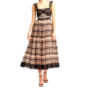 Cinq à Sept Black and Cream Lace Maxi Dress